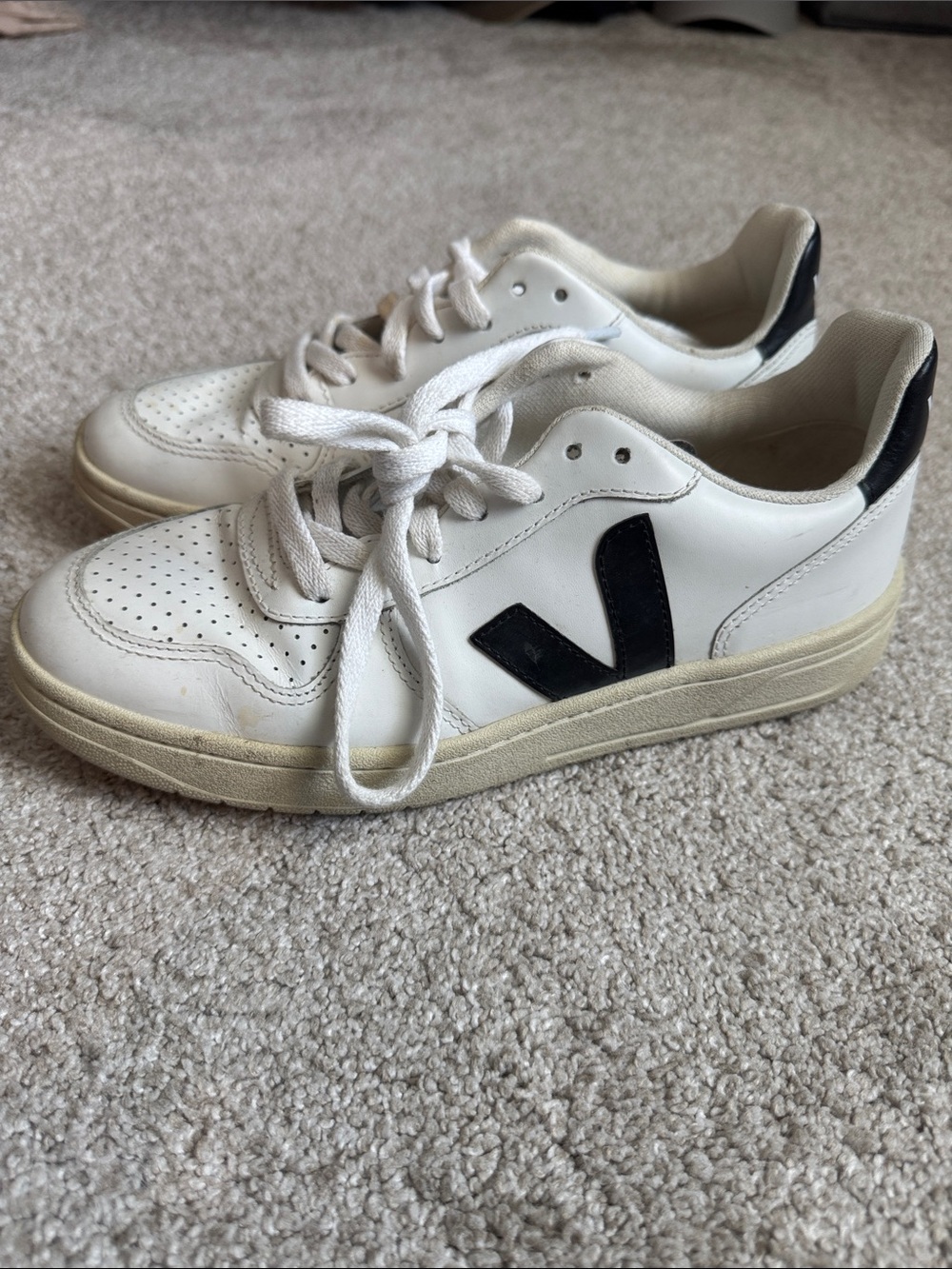 Veja White Leather Sneakers with Black V Logo